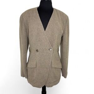 Anne Klein II Vintage Wool Blend Tweed Blazer Double Breasted Size 8 Heritage